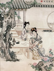 Chinesische Damen in einem Garten